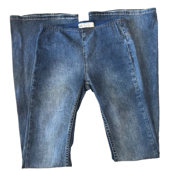 Free People Medium Wash Penny Pull On Stretch Denim Flare Retro Jeans Womens 26 - Picture 10 of 13